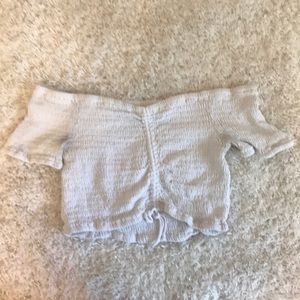 Off the shoulder, short sleeve crop top